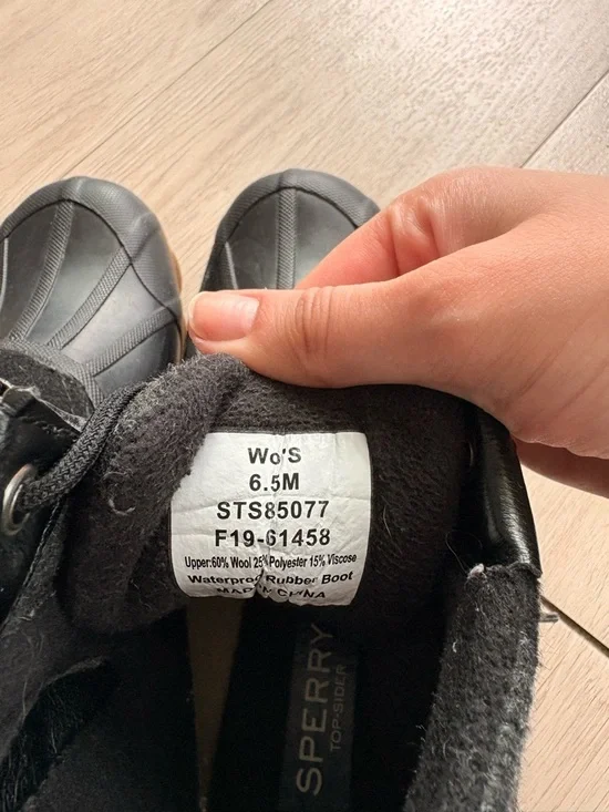 Sperry Black Women's Waterproof Duck Boots with Wool Plaid Detailing Size 6.5M - Picture 3 of 7